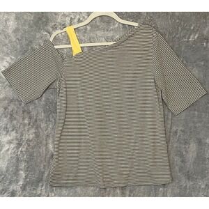 Sundance Top Womens Medium Gray Striped Asymmetric Shoulder Art to Wear Shirt